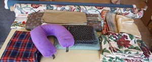 lot 358 image: Home EssentialsSewingFabric...Two Bolts of Fabric 5ft 4in Each, Fabric Panels, Neck Pillow Etc.