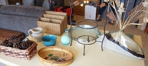 lot 362 image: Home EssentialsDecorCounter Top...Pottery, Arrangement, Stitched Art, PiePlate Rack