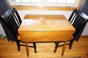 lot 413 image: AntiqueVintageFurniture...Solid Oak Drop-Leaf Table with Two Chairs