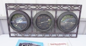 lot 273 image: Home DecorWeather StationClock...Large Three-in-one Metal Clock with Thermometer, Hygrometer.