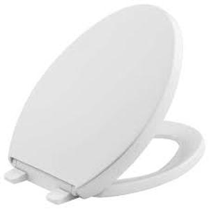 lot 15 image: KOHLER Reveal Quiet-Close Elongated Closed Front Toilet Seat with Grip-Tight Bumpers in White