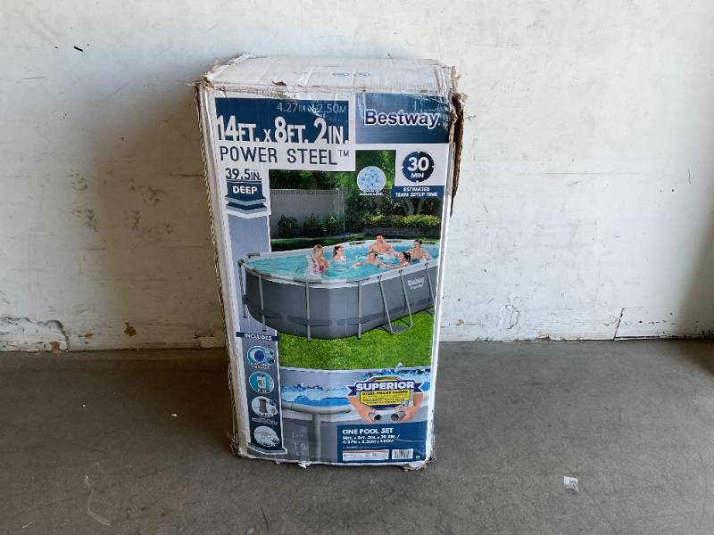 lot 4 image: Bestway Power Steel Oval Above Ground Pool with 530 gallon Filter Pump, Ladder and ChemConnect Dispenser