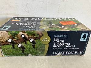 lot 106 image: Hampton Bay 4-Pack Low Voltage Black Hardwired CCT Change Integrated LED Landscape Flood Light with Adjustable Lamp Head