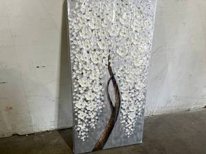 lot 163 image: Epicler 24x48 inch Hand-Painted Flower Tree 3D Vertical Abstract Oil Painting