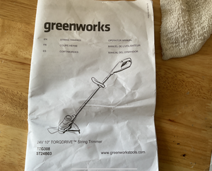 lot 228 image: Greenworks 24V 10 inch TORQDRIVE Cordless String Trimmer