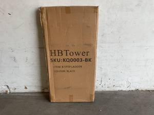 lot 240 image: HBTower Black Folding 3-Step Stool with Wide Anti-Slip Pedal