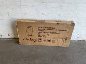 lot 257 image: Finnhomy Heavy Duty Black Rolling Garment Rack with Double Hanger Rods and Shelves
