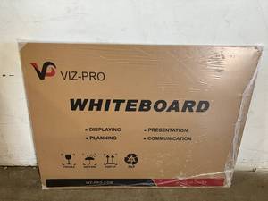 lot 186 image: VIZ-PRO Magnetic Dry Erase White Board with Black Aluminium Frame.