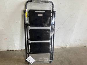 lot 195 image: HBTower Black Folding 3-Step Ladder with Wide Anti-Slip Pedal