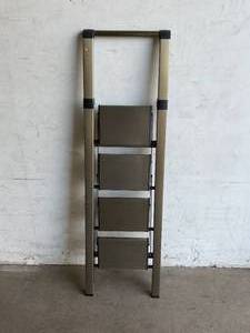 lot 272 image: GameGem 4-Step Champagne Gold Folding Ladder with Anti-Slip, Handgrip and Wide Pedal