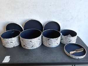 lot 293 image: Set of Four Sleeparakeet Black and Grey Floral Print Round Storage Hat Boxes