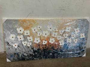 lot 97 image: Yihui Arts Hand Painted Textured Flower Large Oil Painting on Canvas