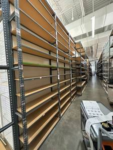 lot 77 image: Light Duty Racking 1Ft deepx4Ftx12FtH 39 Shelves 3 Sections