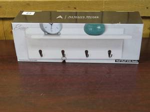 lot 27 image: Encore Home Decor Wall Shelf w Hooks