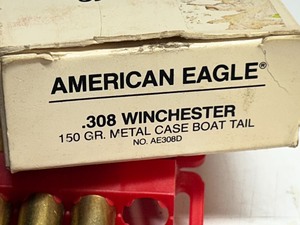 lot 42 image: (20) Rounds Federal American Eagle .308 150grain Metal Case Boat Tail