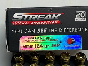 lot 111 image: (20) Rounds Of Streak 9mm-Luger 124grain JHP Visual Ammunition
