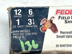 lot 136 image: (25) Rounds Federal Field & Range 12gauge 2.75 1oz #6-Shot