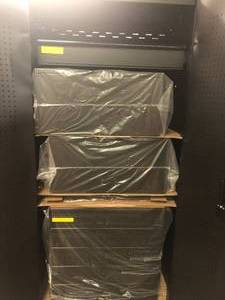 lot 6 image: Husky 4-Piece Heavy Duty Welded Steel Garage Storage System in Black (92 in. W x 81 in. H x 24 in. D) No Keys  slight damage Customer Returns See Pictures