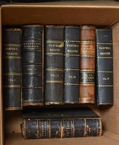 lot 29 image: Group of 32 Leatherbound Harpers Monthly Magazine Books