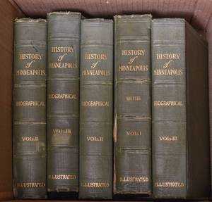 lot 129 image: Box of Vintage Minnesota History Books