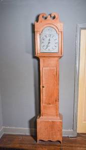 lot 25 image: Antique Wooden Case Clock with Wooden Movement