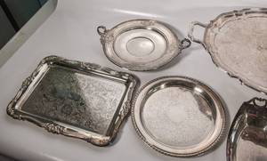 lot 324 image: Group of Nine Silver-Plated Serving Dishes