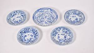 lot 17 image: Group of Five Small 19th Century Chinese Blue and White Plates