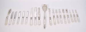 lot 56 image: Group of 19 Flatware with Pearlescent Handles