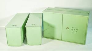 lot 28 image: Set of Three Green Metal Storage Bins