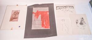 lot 30 image: Five Unframed Artworks