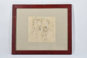 lot 126 image: Small Vintage Drawing of a Cow