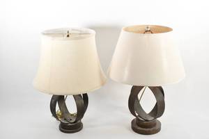 lot 136 image: Pair of Round Metal Table Lamps