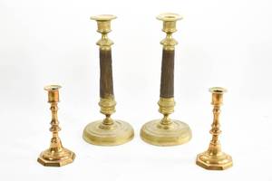 lot 159 image: Two Pairs of Vintage Brass Candlesticks