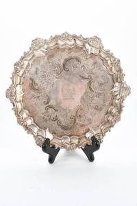 lot 50 image: 1836 Etched Sterling Silver Footed Dish by Charles Gordon