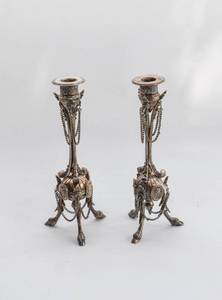 lot 21 image: Vintage Pair of Ornate Candlesticks