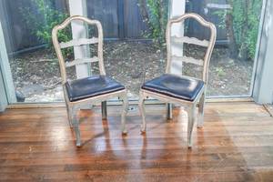 lot 67 image: Two Vintage Light Blue Wooden Chairs