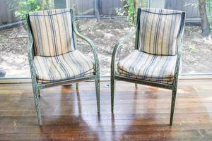lot 69 image: Two Hand-Painted Green Wooden Armchairs