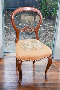 lot 76 image: Carved Wooden Side Chair with Needlepoint Seat