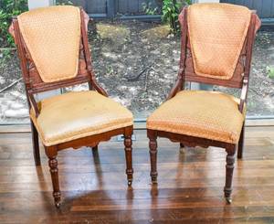 lot 77 image: Pair of Carved Wooden Dining Chairs