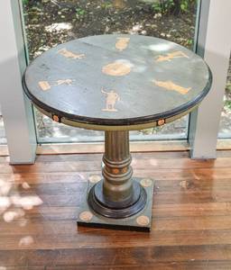 lot 8 image: Greek-Inspired Wooden Pedestal Table