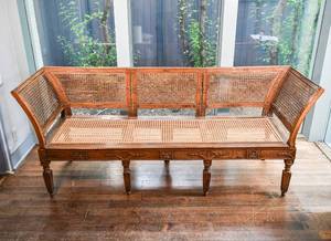 lot 2 image: Antique Carved Wood-Caned Sofa
