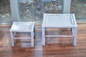lot 84 image: Light Blue Bamboo Ottoman and Footstool