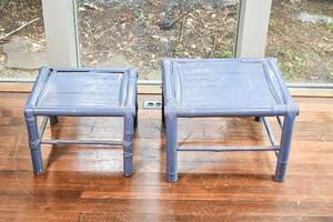lot 85 image: Blue Bamboo Ottoman and Footstool