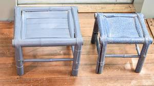 lot 86 image: Two Blue Bamboo Footstools