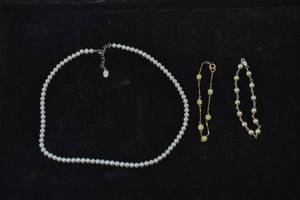 lot 199 image: Pearl Necklace by Stauer, Pearl Bracelet, and Gold-Filled Bracelet