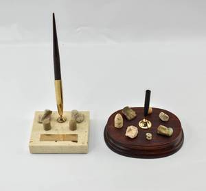 lot 90 image: Two Civil War Artifact Pen Rests, One with a Fountain Pen