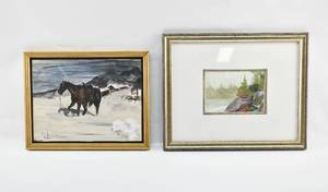 lot 243 image: Two Framed Watercolor Paintings