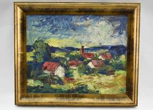 lot 236 image: Signed Impasto Village Painting
