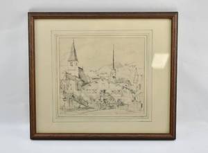 lot 237 image: Original Village Illustration by Herta Czoernig-Gohanz