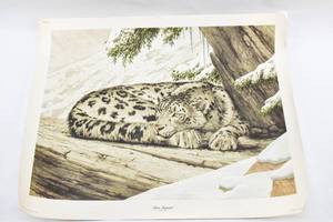 lot 339 image: Signed Snow Leopard Print by Guy Coheleach
